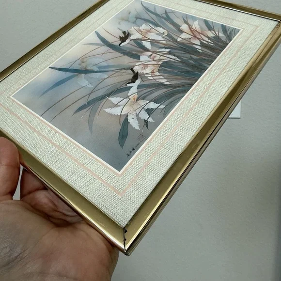 Vintage Chinese Watercolor Painting Framed Set of 3 Birds Flowers Signed - Picture 10 of 14